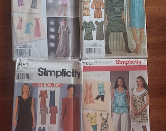 SEWING Lot of 4 plus size summer dress patterns/Simplicity dress pattern/large dresses sewing patterns/uncut 14 16 18 20 22 dresses patterns