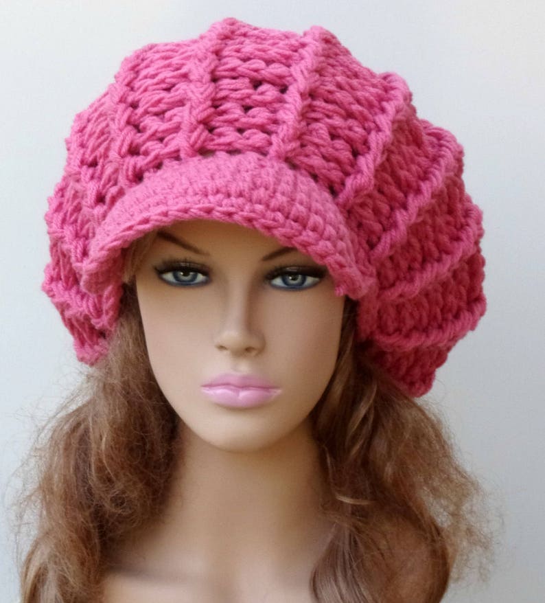 Instant Download PDF Pattern Newsboy hat/poofy ribbed slouchy beanie hat/Visor chunky woman man crochet cap/Permission to sell finished hats image 5