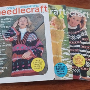 B Quality Lot 3 vintage 1970s Good Housekeeping Needlecraft knitting crocheting sewing/clothing accessories sweaters tops crochet patterns