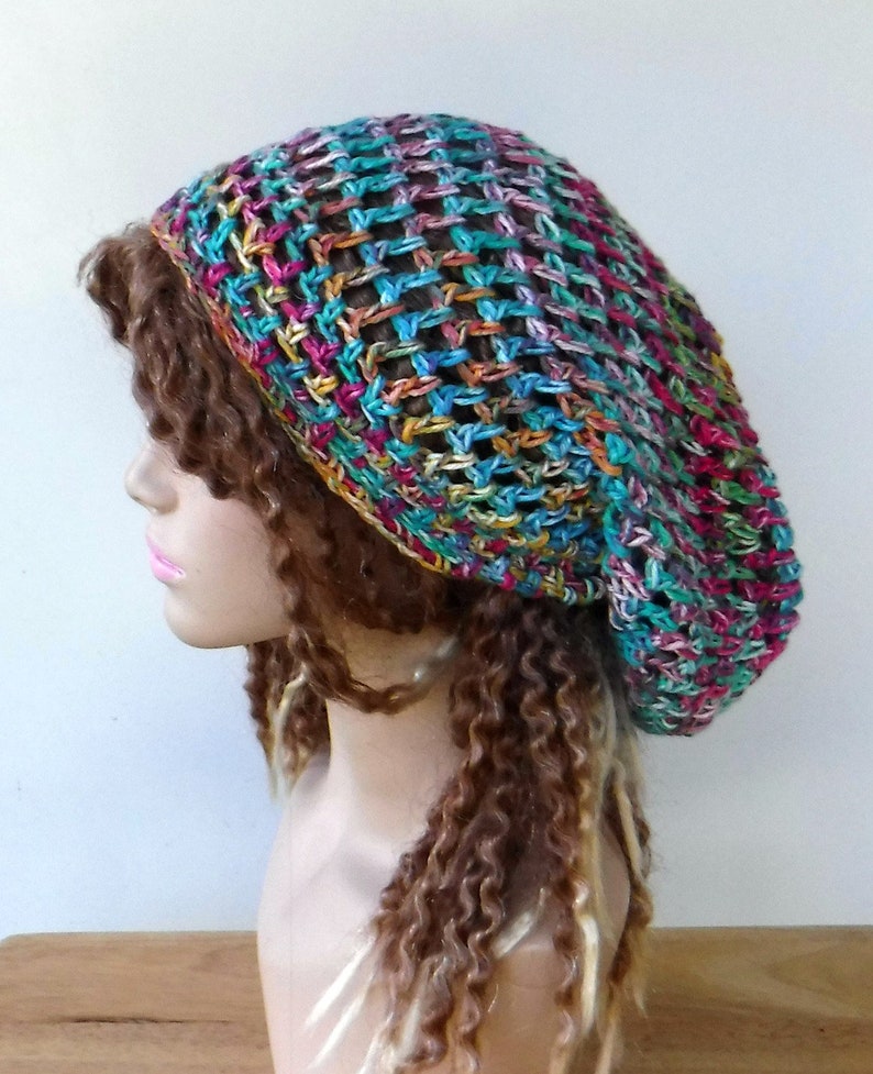 Slouchy beanie in 16 colors custom variegated cotton snood slouchy hat/women men Dread Tam hairnet hat/light summer beanie made to order image 1