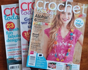 Crochet lot of 3 CROCHET TODAY magazines 2008 2013/accessories clothing sweater patterns/shrugs granny square tops fiber jewelry patterns