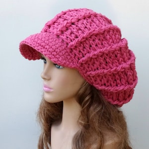 Instant Download PDF Pattern Newsboy hat/poofy ribbed slouchy beanie hat/Visor chunky woman man crochet cap/Permission to sell finished hats image 1