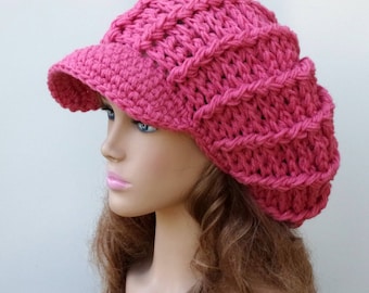 Instant Download PDF Pattern Newsboy hat/poofy ribbed slouchy beanie hat/Visor chunky woman man crochet cap/Permission to sell finished hats