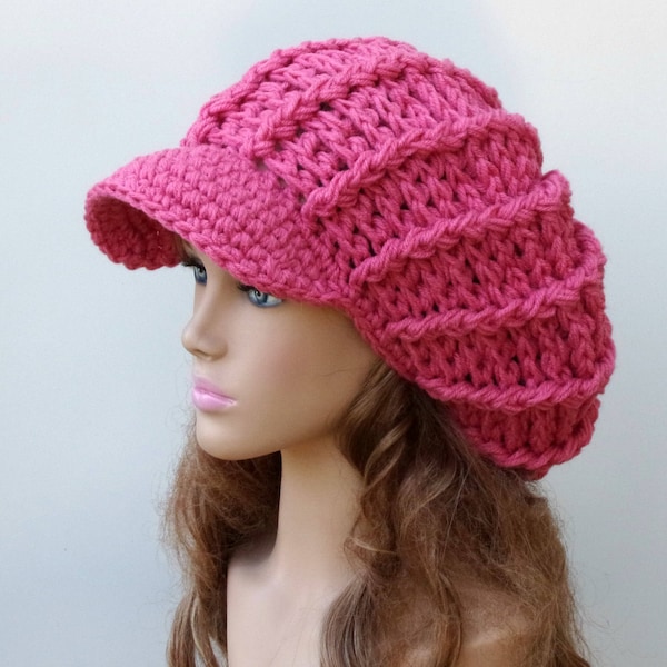 Instant Download PDF Pattern Newsboy hat/poofy ribbed slouchy beanie hat/Visor chunky woman man crochet cap/Permission to sell finished hats