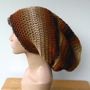 Dread Tam, long slouchy beanie, Brown tones Slouchy Beanie Tam, vegan dreadlocks Hat rasta baggy hat, slouch hat, man woman slouchy hat