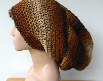 Dread Tam, long slouchy beanie, Brown tones Slouchy Beanie Tam, vegan dreadlocks Hat rasta baggy hat, slouch hat, man woman slouchy hat