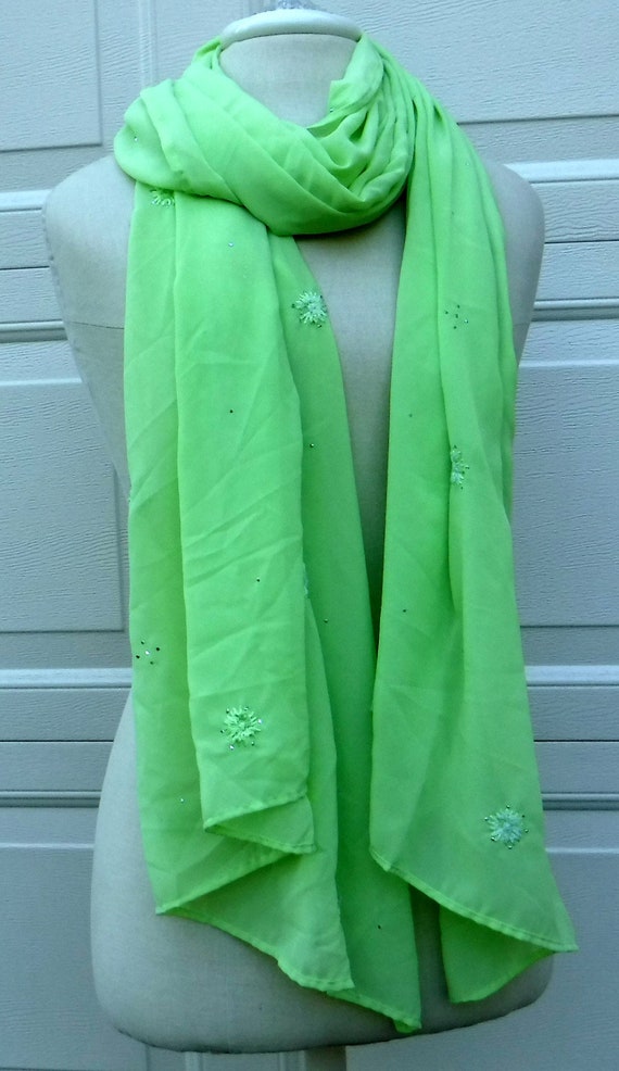 B quality dupatta scarf/lime green sequins embroid