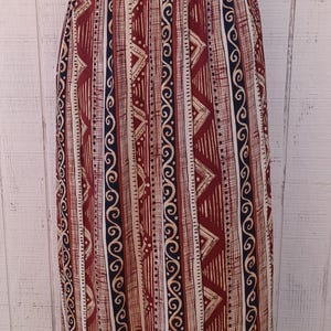 Vintage Bohemian Geometric pattern Skirt/elastic waist rayon Skirt/large L stretch waist women skirt/BoHo casual summer skirt made in USA
