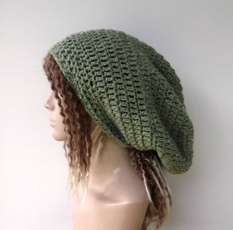Handmade Womens SLOUCHY Beanie Tam Hat Rasta EXTRA BAGGIE Soft BROWN Tan GREEN