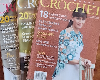 Crochet lot of 3 Interweave Crochet magazines 2008/accessories clothing sweater patterns/shrugs tops shawls hats fiber jewelry patterns