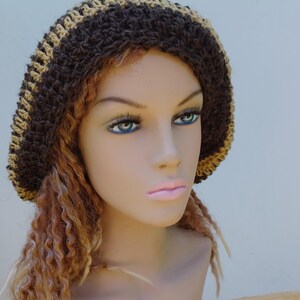 Bonnet ample en laine de chanvre unisexe/ Bonnet femme homme/chapeau Boho Hippie chapeau curry marron fait main/Dreads béret yam crochet bonnet image 5