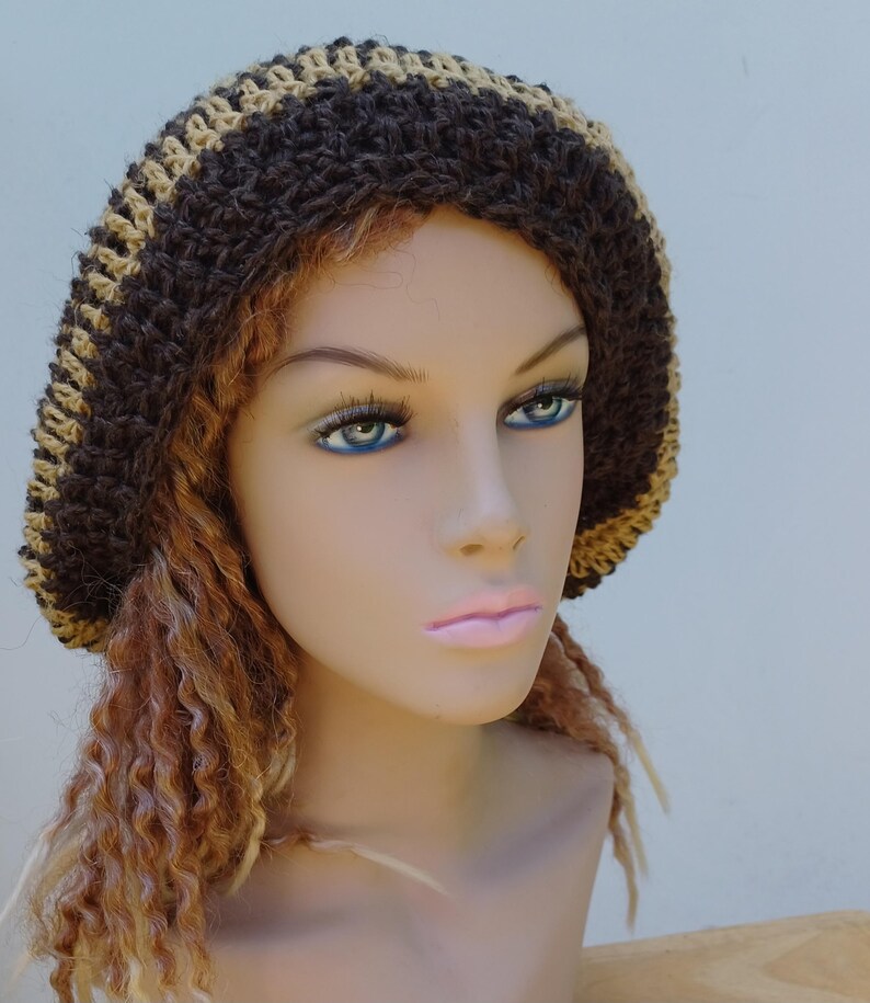 Bonnet ample en laine de chanvre unisexe/ Bonnet femme homme/chapeau Boho Hippie chapeau curry marron fait main/Dreads béret yam crochet bonnet image 5