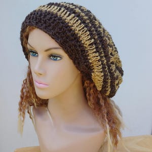 Bonnet ample en laine de chanvre unisexe/ Bonnet femme homme/chapeau Boho Hippie chapeau curry marron fait main/Dreads béret yam crochet bonnet image 1