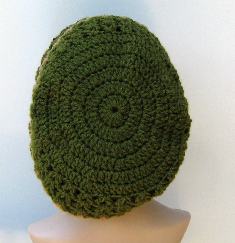 Olive slouchy beanie, smaller Hippie Dread Tam Hat, green crochet beanie, woman man slouch hat, slouchy beanie, vegan, soft, handmade beanie image 5