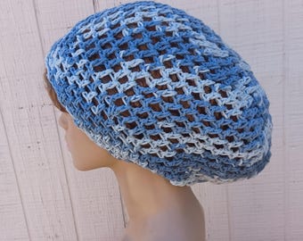 Cotton slouchy hat women/blue denim faded jeans snood hat women/summer beanie hat/small dreadlocks hat/small dread tam/slouchy beanie women
