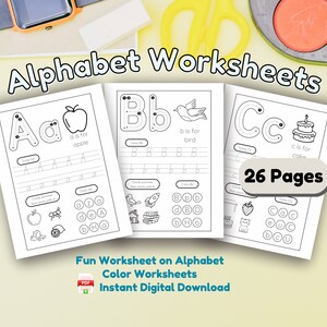 Alphabet Tracing Sheet Printable Download ABC Letter Trace Worksheet Learn Trace Practice Uppercase Lowercase Learn ABC Handwriting Letter