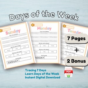 7 Days of the Week Tracing Worksheet Handwriting Practice 7 Days of the ...