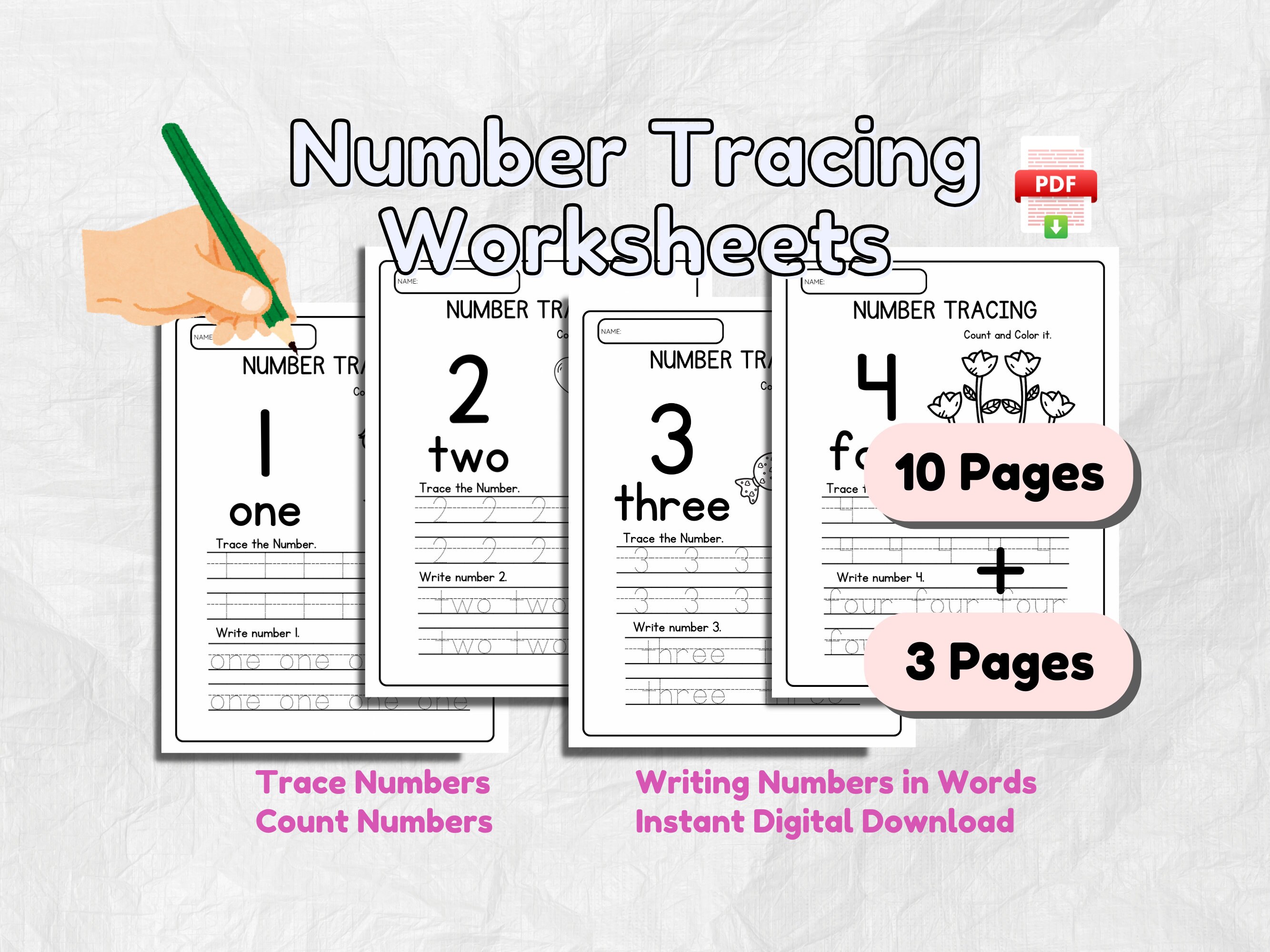 1 to 10 Number Worksheets Printable Number Counting Traceable Practice ...