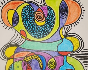 Abstract Koala Watercolor Painting: Handmade Metallic Accents