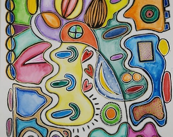Abstract Watercolor Painting: Original Art, Hidden Items