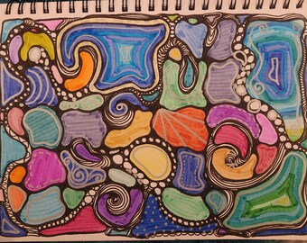 Neuro Art Watercolor Painting: Abstract Mixed Media Drawing (9x12)