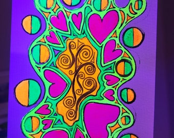 Love Bug in a Rug- Neon Watercolor Painting