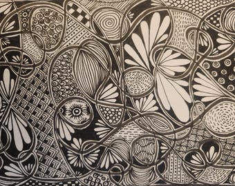 Zentangle Doodle- Ink drawing on mixed media paper. Measures 6" x 9", unframed.