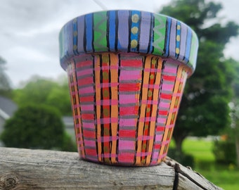 Hand painted 4" Terracotta Flower Pot, Sealed