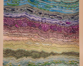 Shiver Me Rivers- Original Abstract Watercolor Painting w/ Ink & Metallic Details, unframed, measures 18x24". Has 1" white border.
