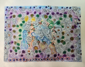 Under the Microscope- Original Abstract Watercolor Painting with Ink Details, Unframed, on 140lb watercolor paper, measures 8x10"
