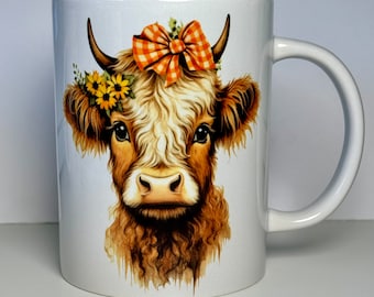 Taza de vaca de las Tierras Altas, bonita taza de otoño, diseño de sublimación