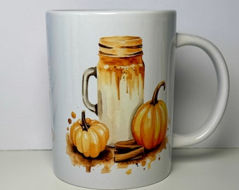 Taza de café con leche de calabaza y especias de otoño: taza de cerámica de 15 oz