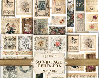 Ephemera w stylu vintage, materiały do druku z dziennika śmieci, karty vintage, etykiety retro, papiery do kolaży w stylu shabby chic, pobieranie cyfrowe