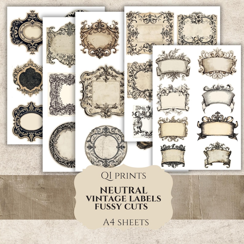 Vintage Neutral Labels, Fussy Cuts Ephemera (digital Download) - Etsy