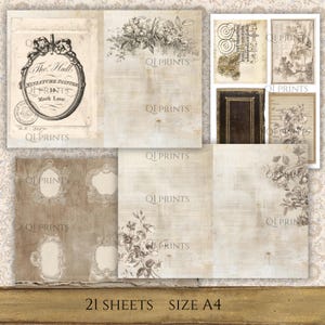 Neutral Vintage Journal Kit, Antique Ephemera, Rose Sepia Backgrounds, Botanical Floral Papers, Digital download image 10