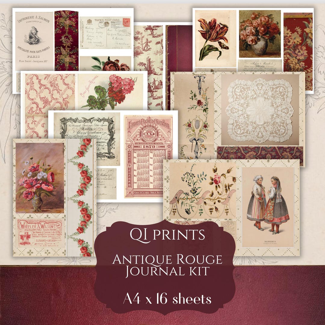 Antique Rouge Color Antique Rouge Journal Kit, Vintage Floral Ephemera (digital Download ...