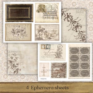Neutral Vintage Journal Kit, Antique Ephemera, Rose Sepia Backgrounds, Botanical Floral Papers, Digital download image 8