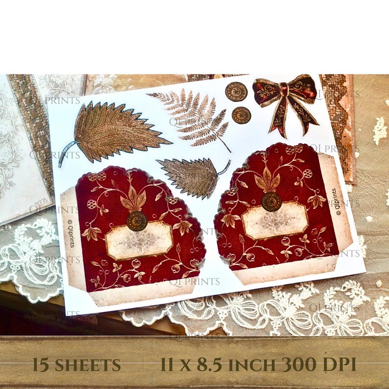 Kit de diario Golden Autumn 1, papeles vintage victorianos y efímeros para manualidades de scrapbooking y diarios creativos. imagen 8