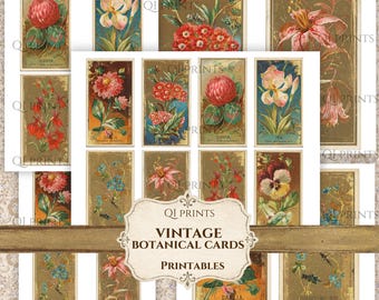 Vintage Botanical Cards, Antique Flower Ephemera, Victorian Junk Journal, Digital Download, Collage Printables