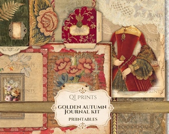 Golden Autumn Journal Kit 1, Victorian vintage papers ephemera for junk journaling scrapbooking crafts