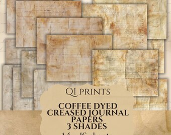 Coffee Dyed Creased Paper Printables, Vintage A4 Sheets (Digital Download)