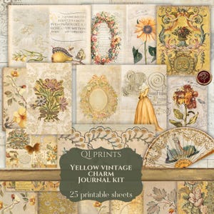 Gelber Vintage Charme, Frühling Journal Kit, Ephemera, Vintage Junk Journal Kit, Vintage Papier, Gold Journal Kit, Junk Journal Kit, Frühling Kit