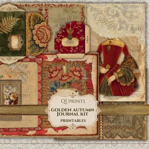 Kit de diario Golden Autumn 1, papeles vintage victorianos y efímeros para manualidades de scrapbooking y diarios creativos. imagen 1