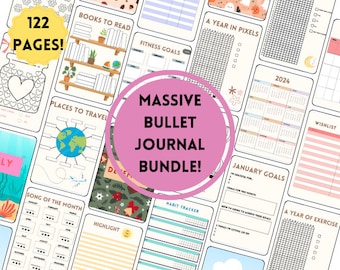 Massive Bullet Journal-bundel 2024| Digitaal notitieboekje| Maandelijkse trackers| PDF| Kleurrijk| Afdrukbaar notitieboekje