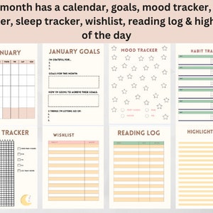 Paquete masivo de Bullet Journal 2024/ Cuaderno digital/ Rastreadores mensuales/ PDF/ Cuaderno colorido/ imprimible imagen 5