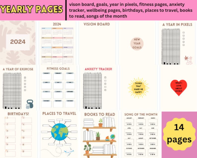 Paquete masivo de Bullet Journal 2024/ Cuaderno digital/ Rastreadores mensuales/ PDF/ Cuaderno colorido/ imprimible imagen 2