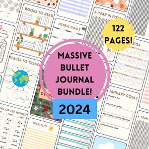 Paquete masivo de Bullet Journal 2024/ Cuaderno digital/ Rastreadores mensuales/ PDF/ Cuaderno colorido/ imprimible imagen 1