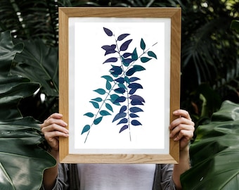 Botanical Twigs Blue (digital watercolour print)