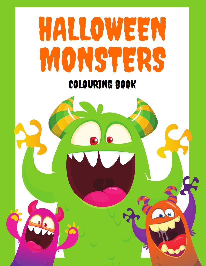 Halloween Colouring book black cat candy costume pumpkins toffee apples ghost graveyard haunted house nightmares