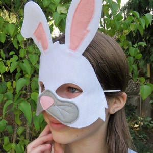 White Rabbit Mask Bunny Mask Woodland Animal Forest Animal Dress Up Easter Bunny Halloween image 2